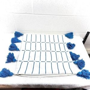 Celerie by Celerie Kemble Blue White Grid Tassel Square Pillow Cover Zip